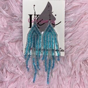 Light Blue & Clear Beaded Fringe Earrings | Handmade Jewelry